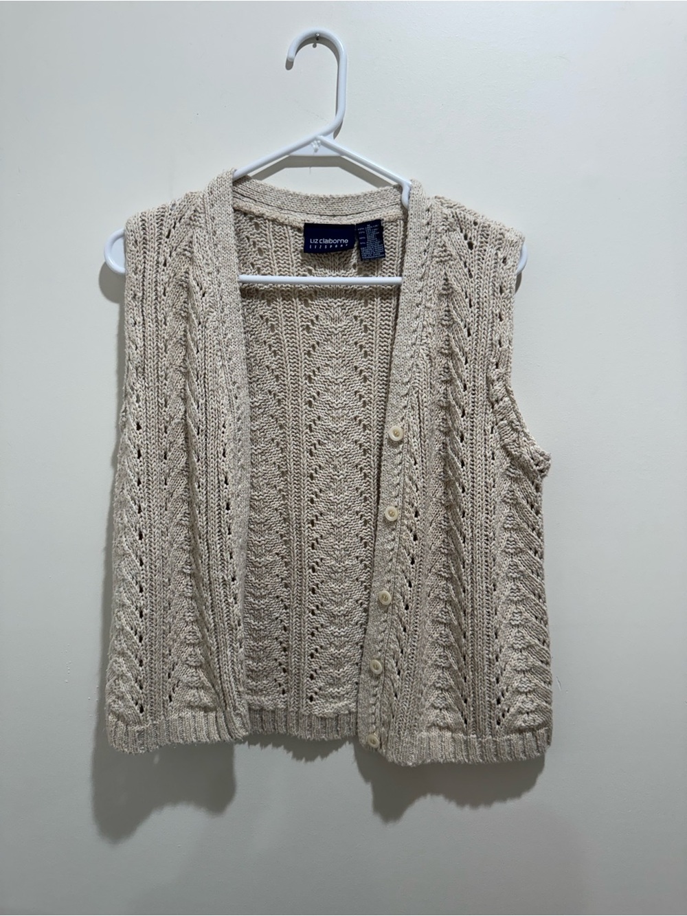 Vintage Liz Claiborne Liz Sport Open Knit Button Front Sweater Vest Size M - Picture 2 of 5